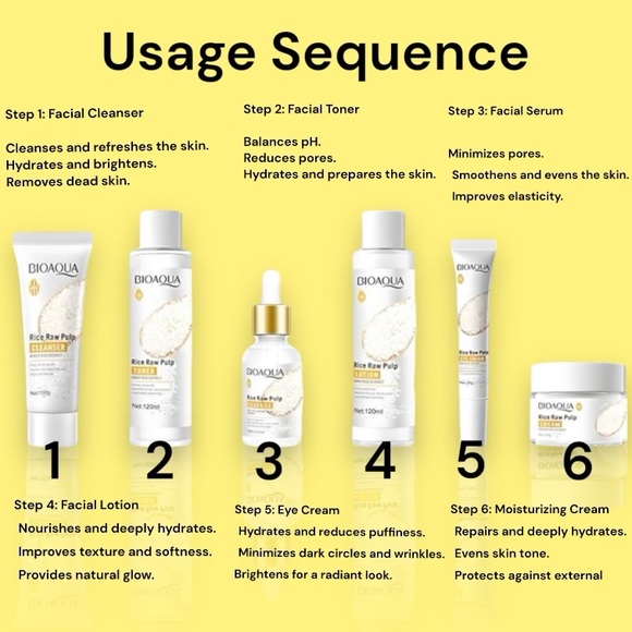 Bioaqua | Rice Raw Pulp Skincare set of 6pcs | Puree Moisturizing & Rejuvenating - Picture 12 of 12